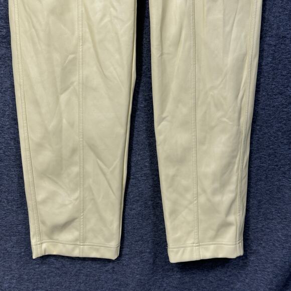 a new day Womens Faux Leather Pants Size 2 Yellow High Rise Pockets Tapered Leg - Picture 3 of 9